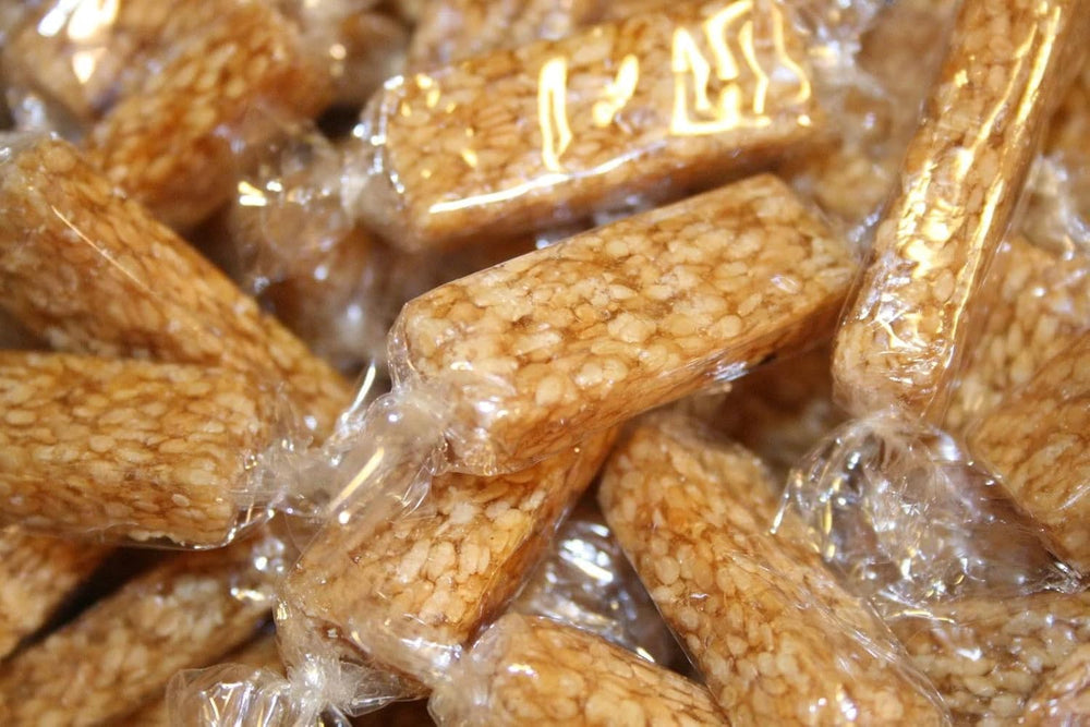 Bayside Candy Sesame Crunch 1lb bag showing toasted sesame clusters, ideal as a snack or topping