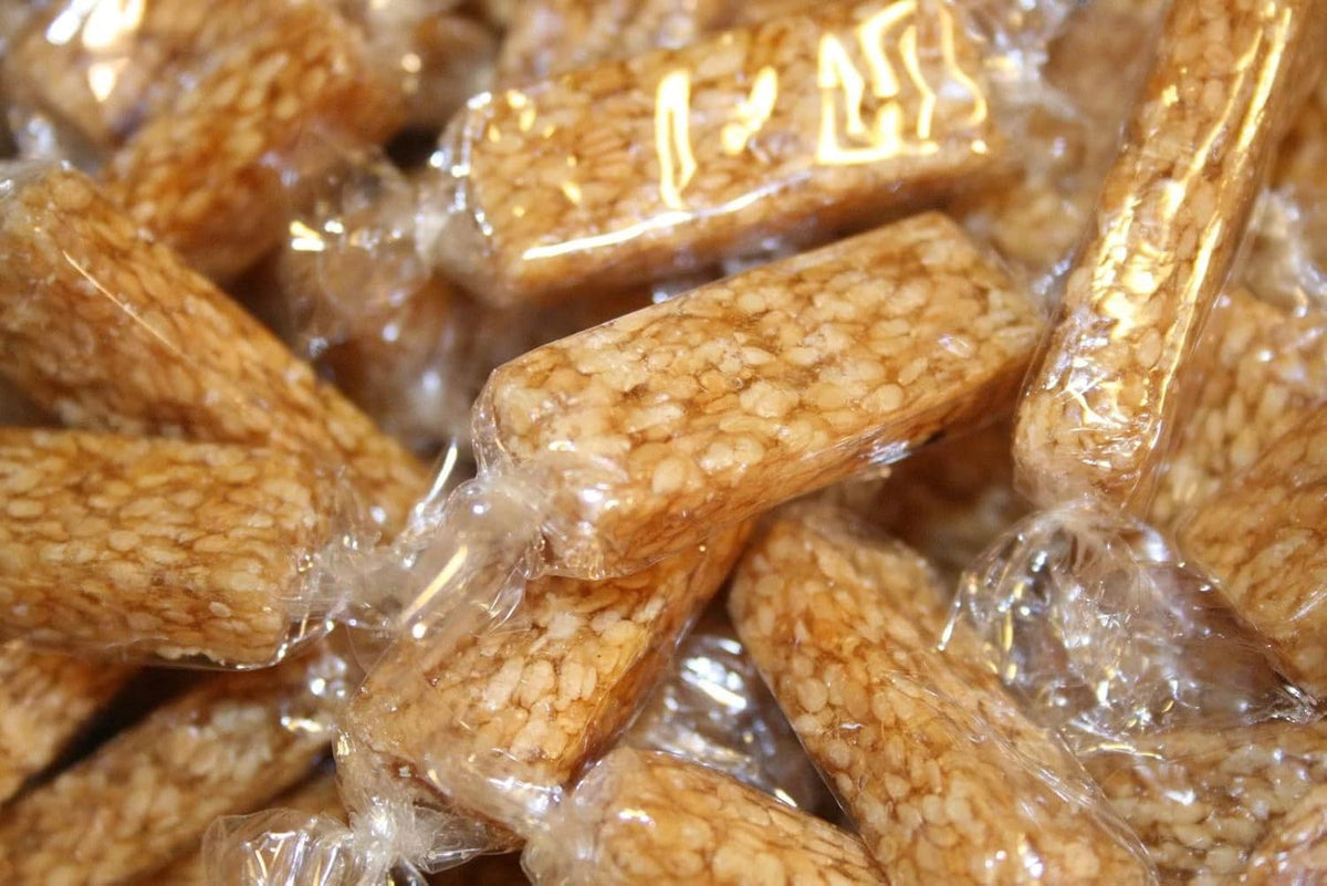 Bayside Candy Sesame Crunch 1lb bag showing toasted sesame clusters, ideal as a snack or topping