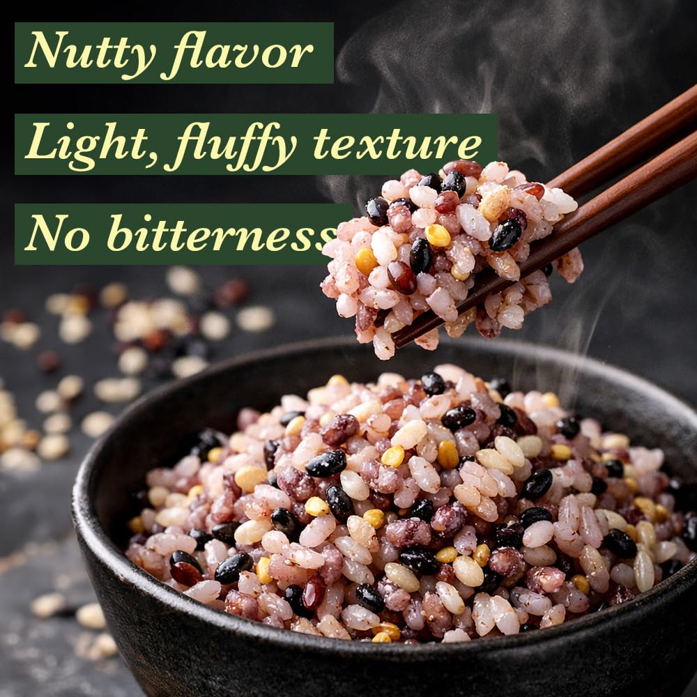 Bayu Store 30-grain mix served over white rice with veggies.