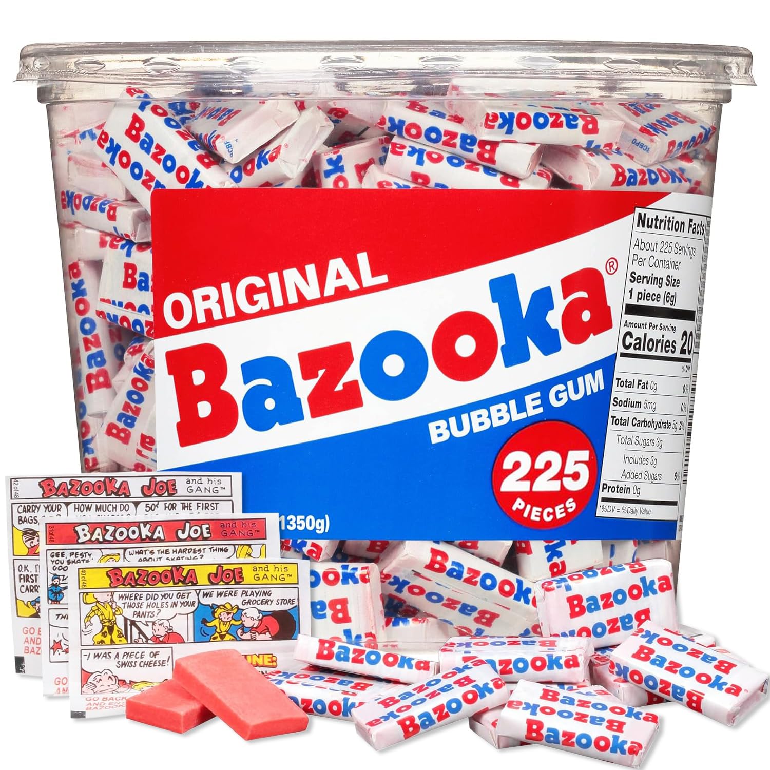 Bazooka Bubble Gum bulk tub front view for sharing moments
