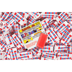 Bazooka Bubble Gum bulk tub side view highlights individually wrapped pieces for easy sharing