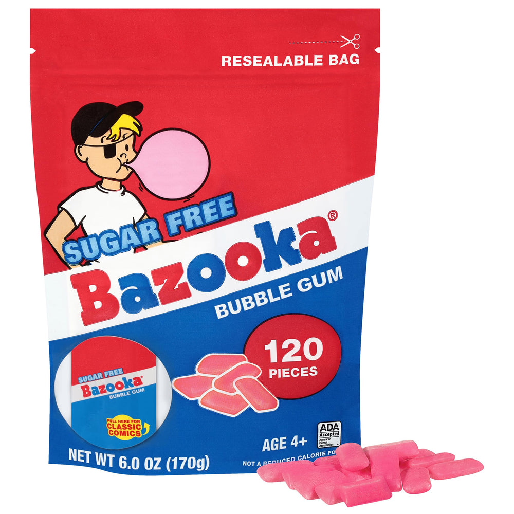 Bazooka bubble gum pellets in a resealable bag for easy sharing at gatherings.
