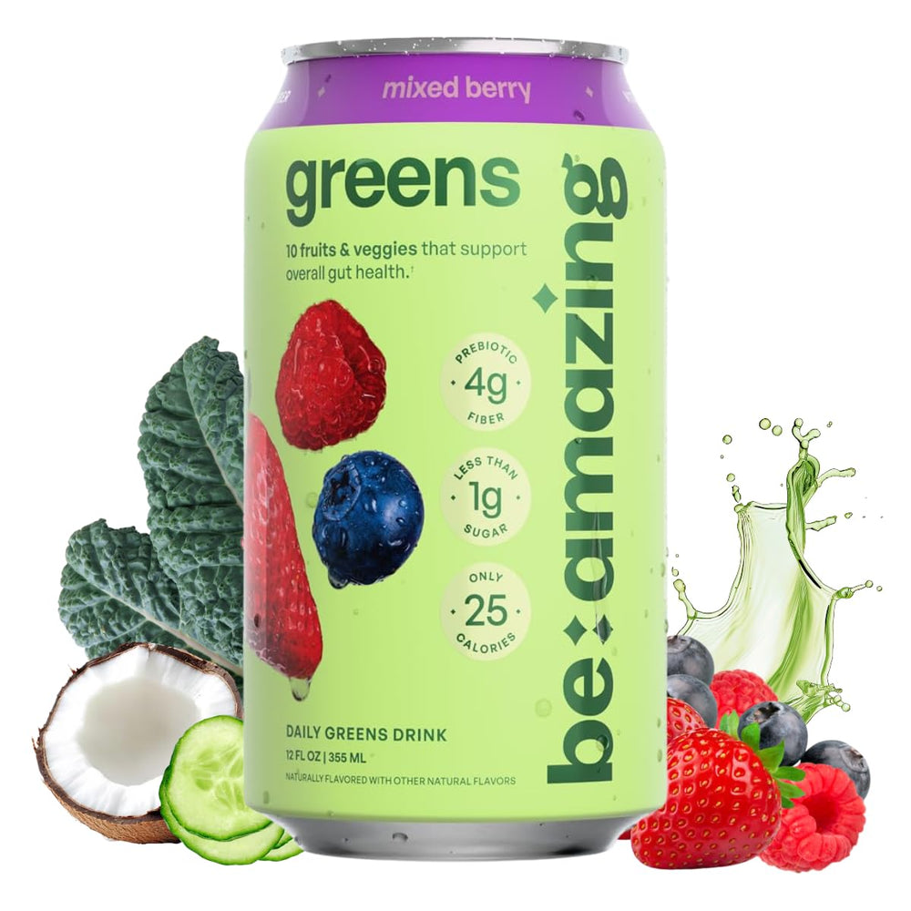 Be Amazing Greens Drink can in Mixed Berry flavor for a refreshing, low-sugar boost