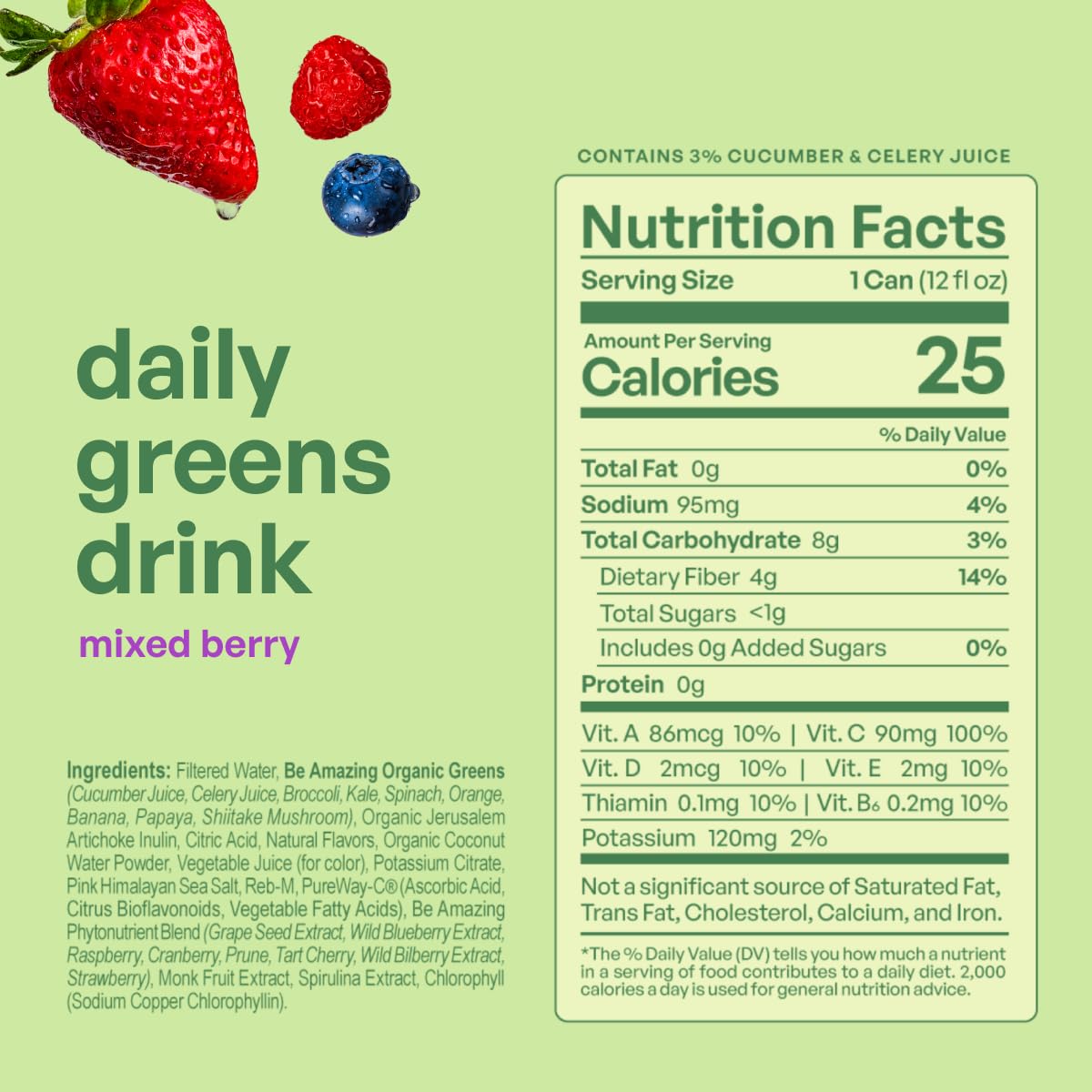 Be Amazing Greens Drink pour of Mixed Berry for quick on-the-go energy