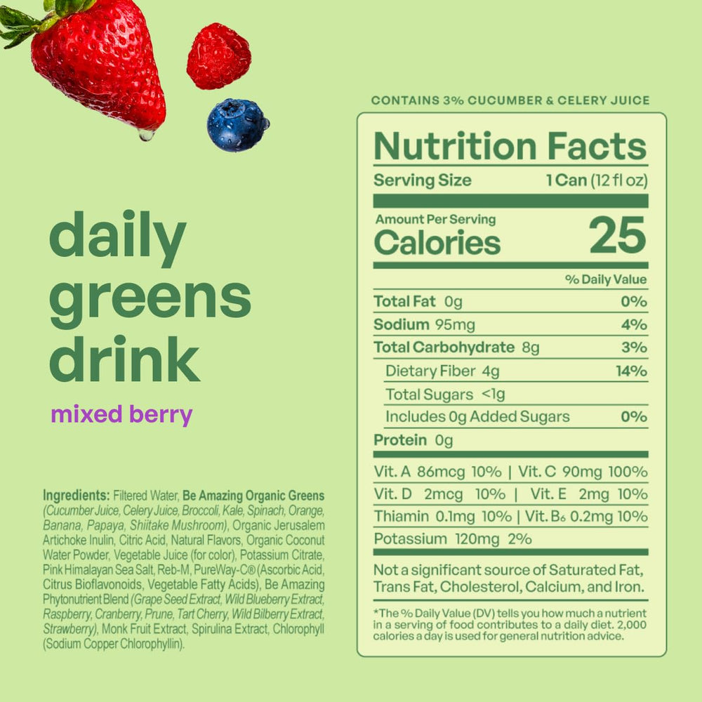 Be Amazing Greens Drink pour of Mixed Berry for quick on-the-go energy