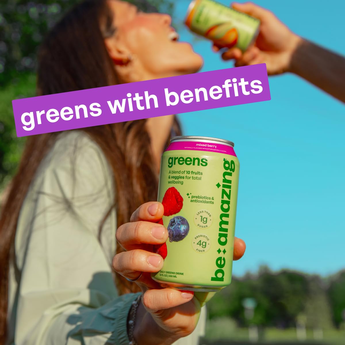 Be Amazing Greens Drink vitamin chart showing C, A, D, E