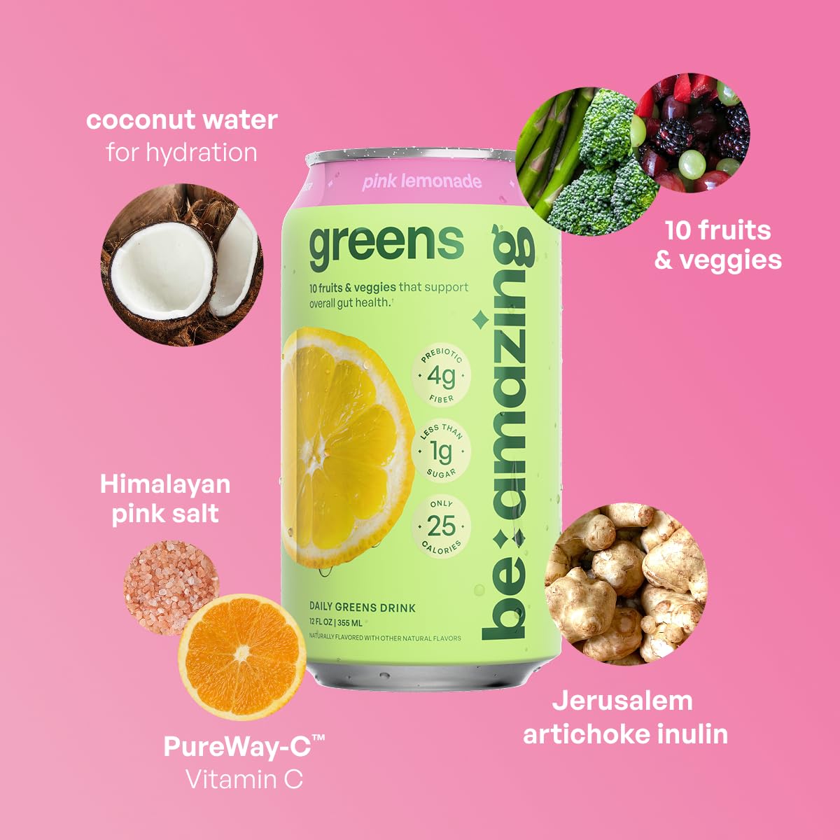 Be Amazing Greens Drink vitamin-mineral blend label showcases essential vitamins for daily balance
