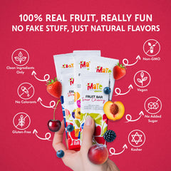 BE MY MaTe Mate Fruit Bars packaging on left highlights clean gluten-free ingredients