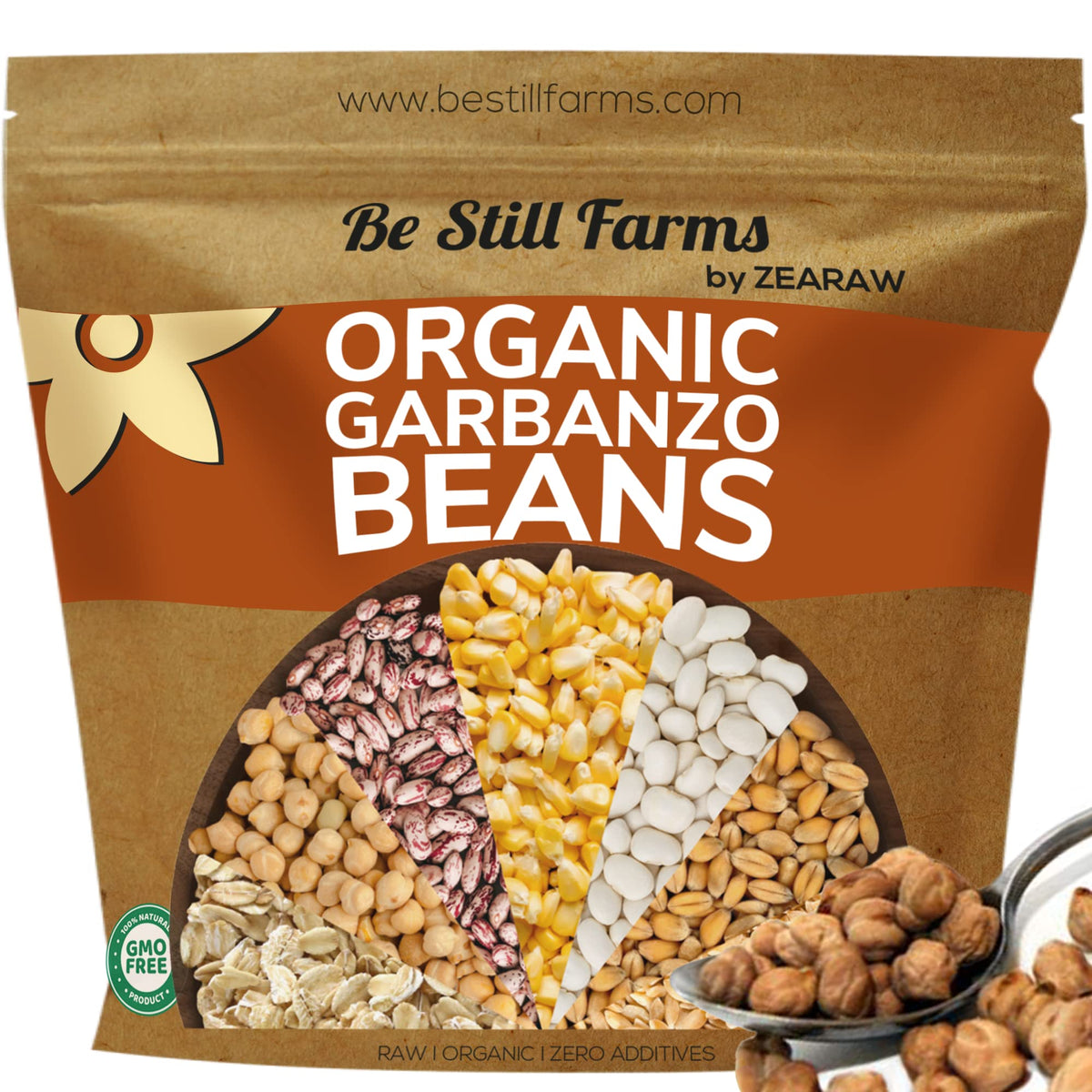 Be Still Farms organic chickpeas dry bag ready for pantry storage and versatile use as protein-rich base.