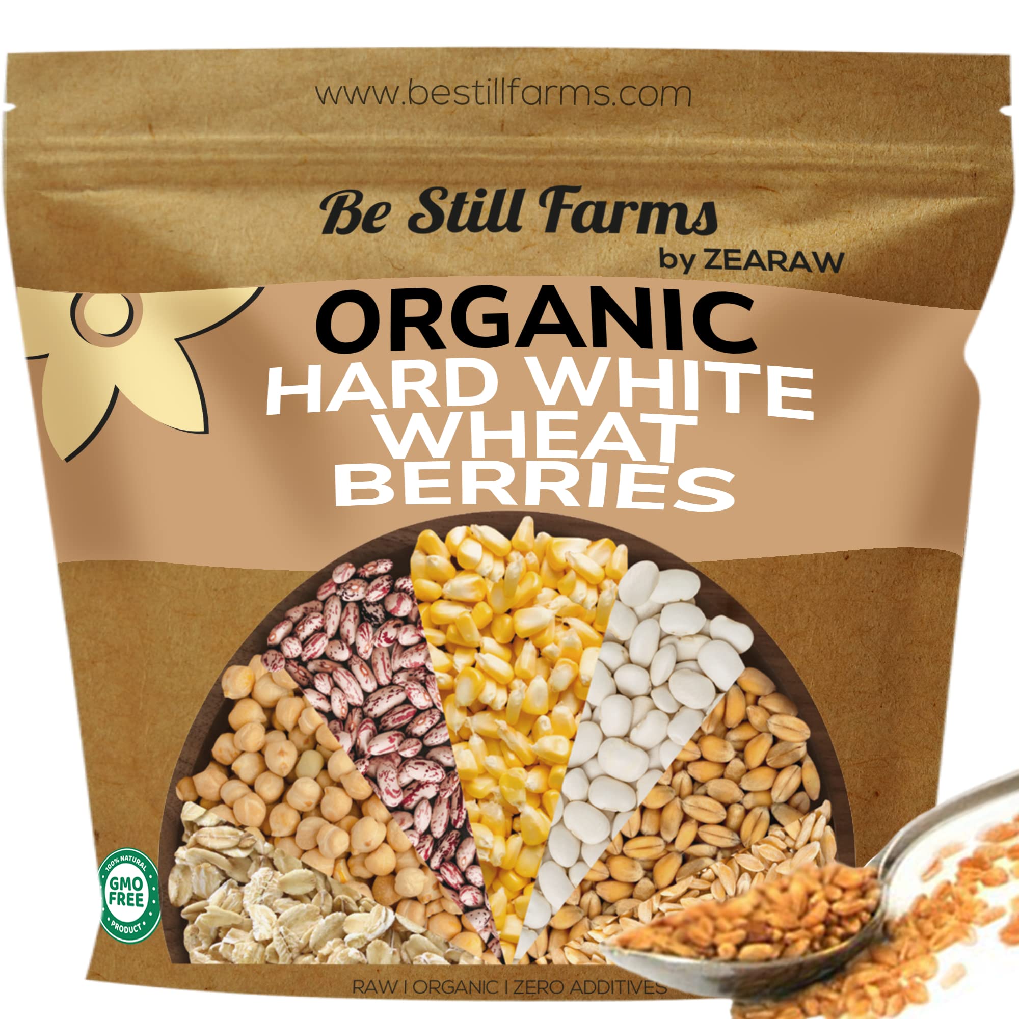 Be Still Farms organic hard white wheat berries in 5.8 lb bag, bulk pantry staple