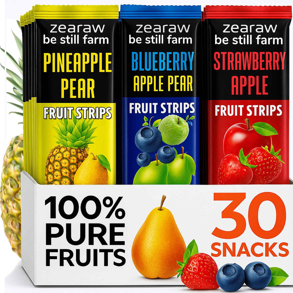 Be Still Farms ZEARAW pineapple fruit leather; gluten-free and portable snack.