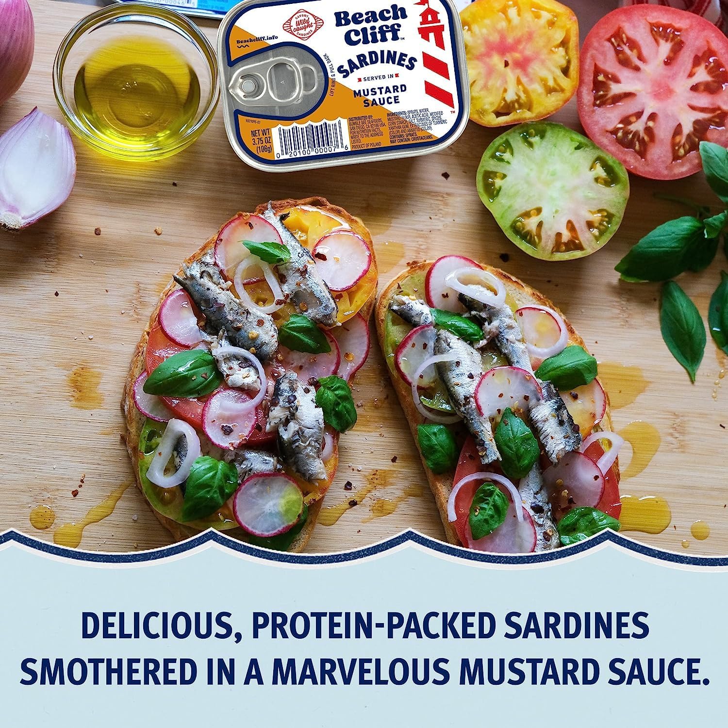 Beach Cliff brand label on can, sustainable seafood choice.