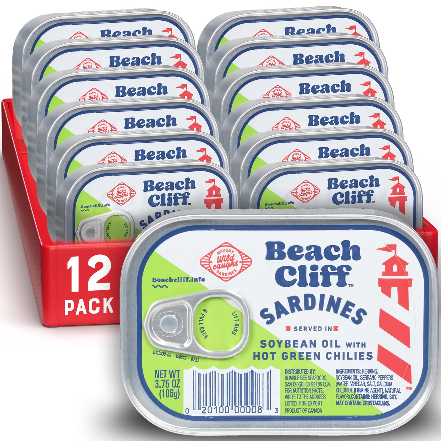 Beach Cliff sardines in hot green chilies in oil, ready as a bold snack.