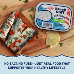 Beach Cliff sardines stored in pantry for quick, protein-rich meals.