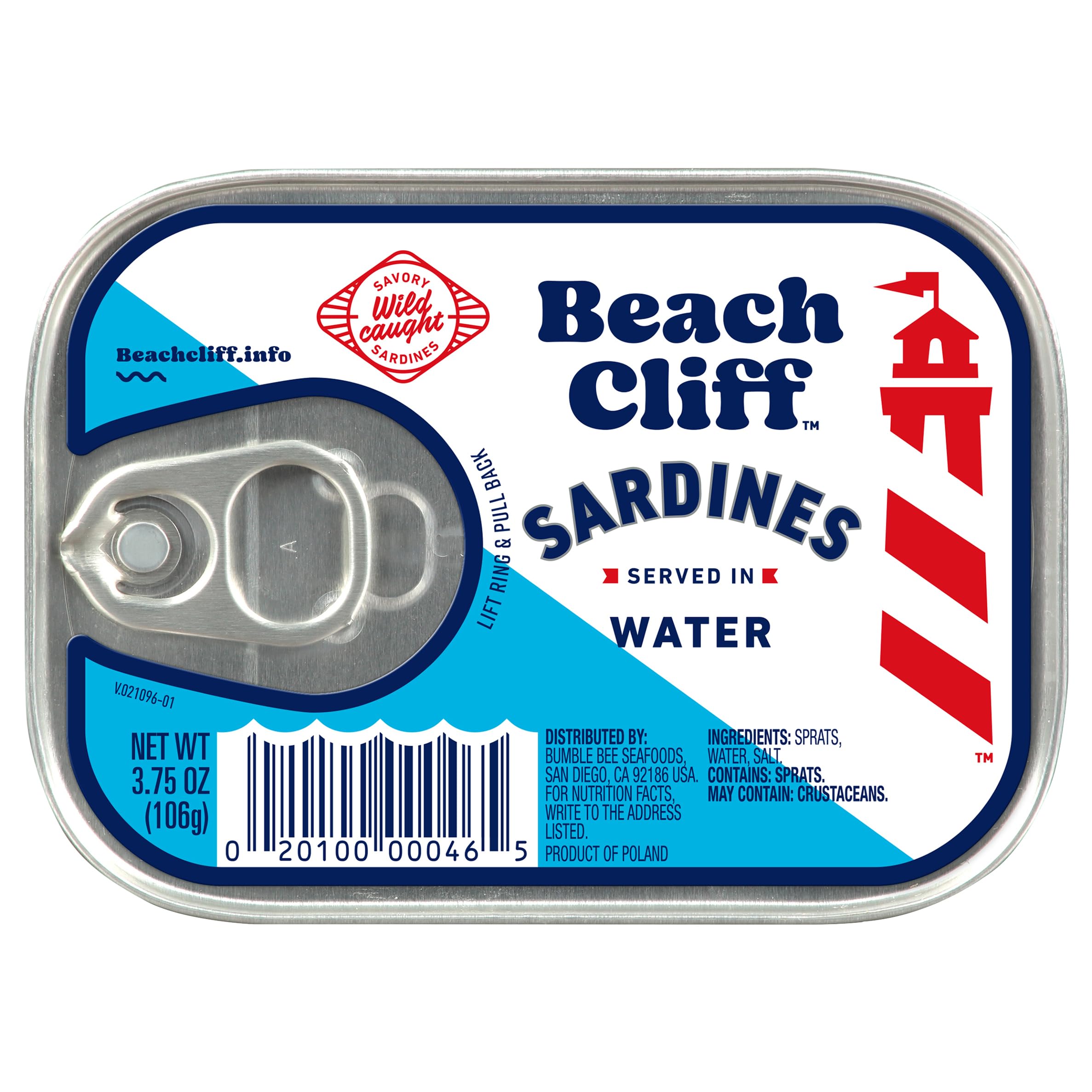 Beach Cliff Sardines in Water front view, protein-packed snack option.