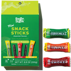Bean Stalk Original mini snack sticks on a plate, protein-packed vegan snack for on-the-go