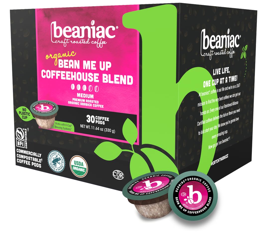 Beaniac Bean Me Up coffee cup showing rich aroma and smooth flavor.