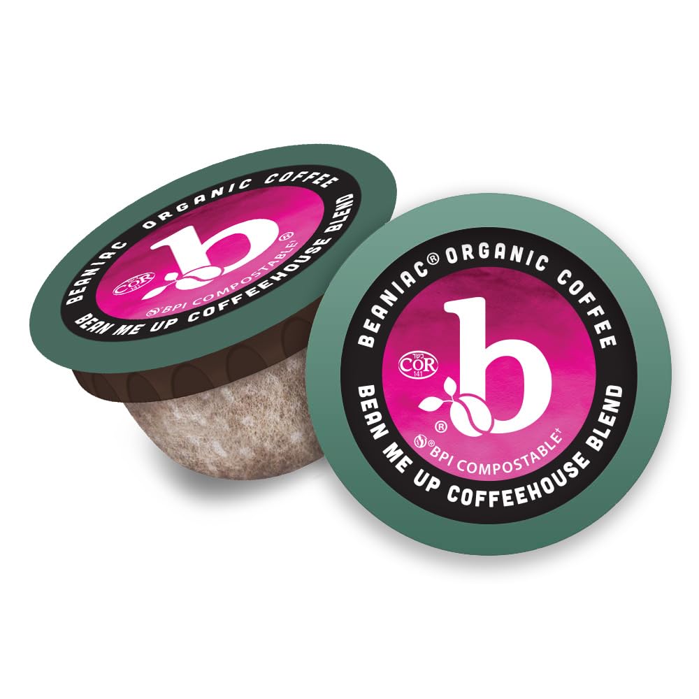 Beaniac Bean Me Up packaging featuring compostable pods.