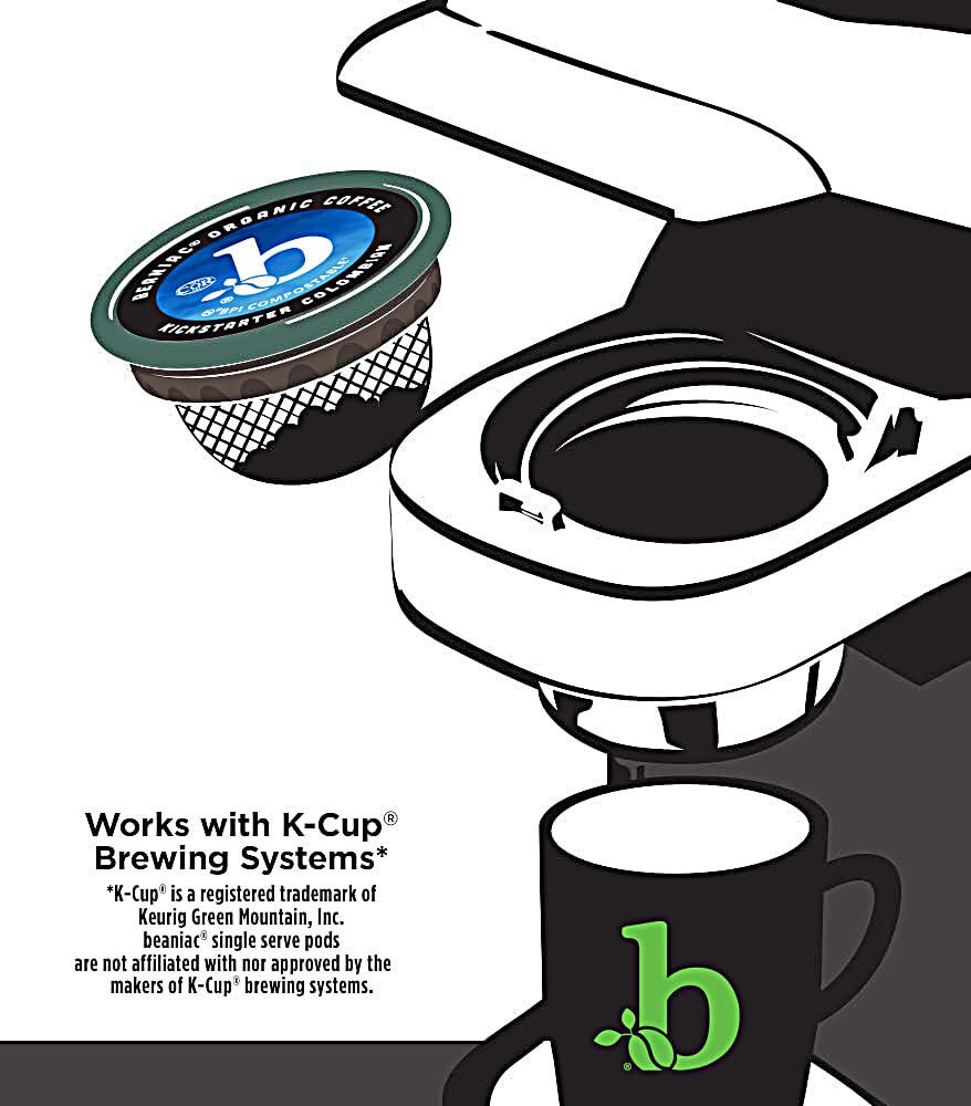 Beaniac Keurig-compatible pods brewing a smooth, clean morning cup