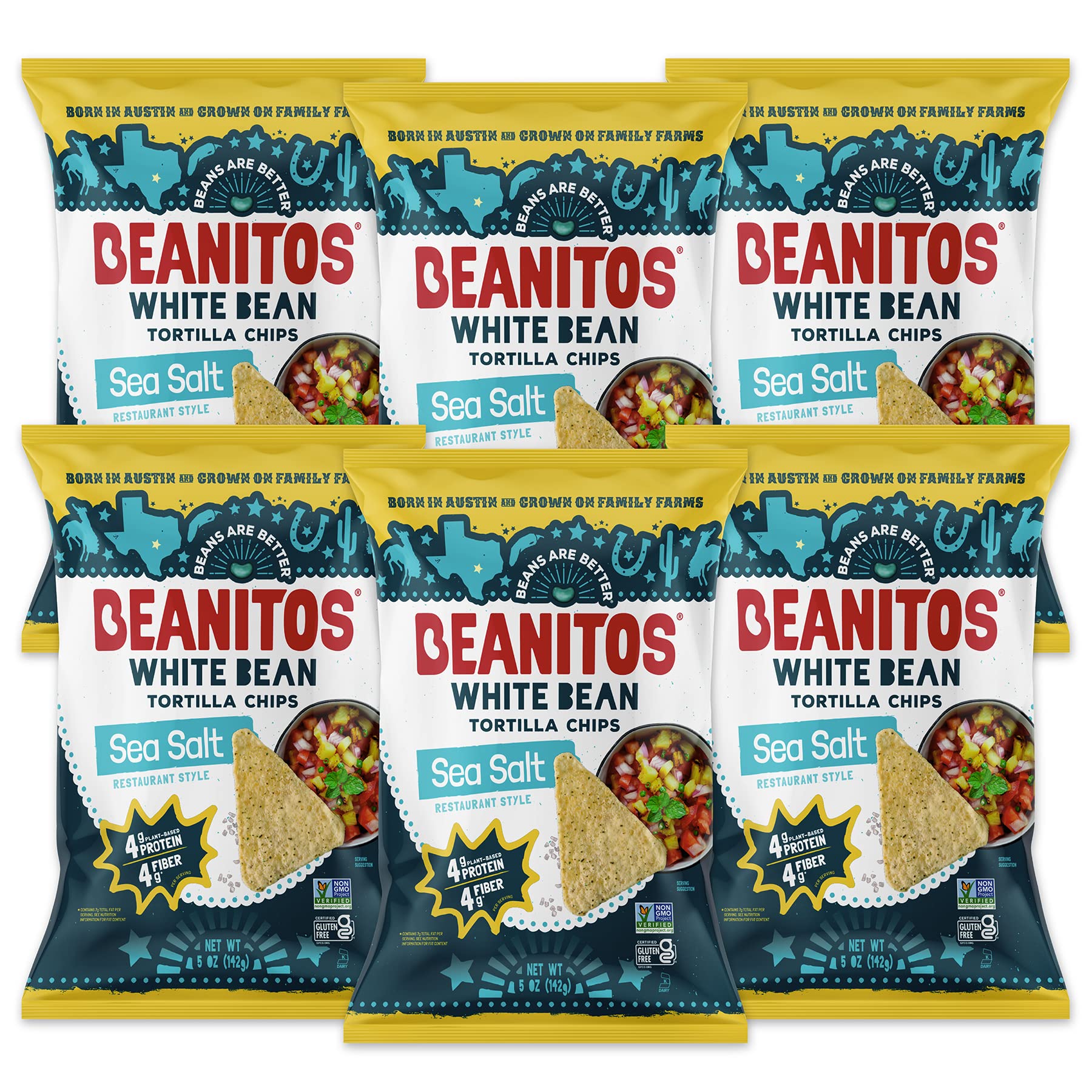 Beanitos restaurant-style sea salt chips in a bag, perfect for sharing and dipping