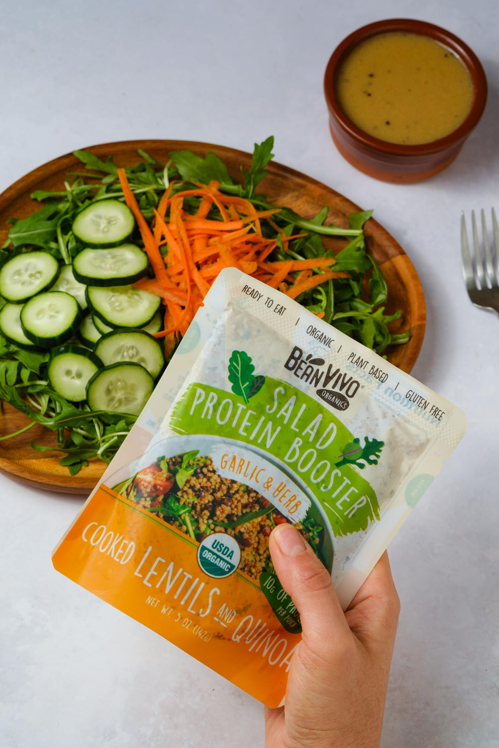 BeanVIVO lentils-quinoa meal idea with greens and grains.