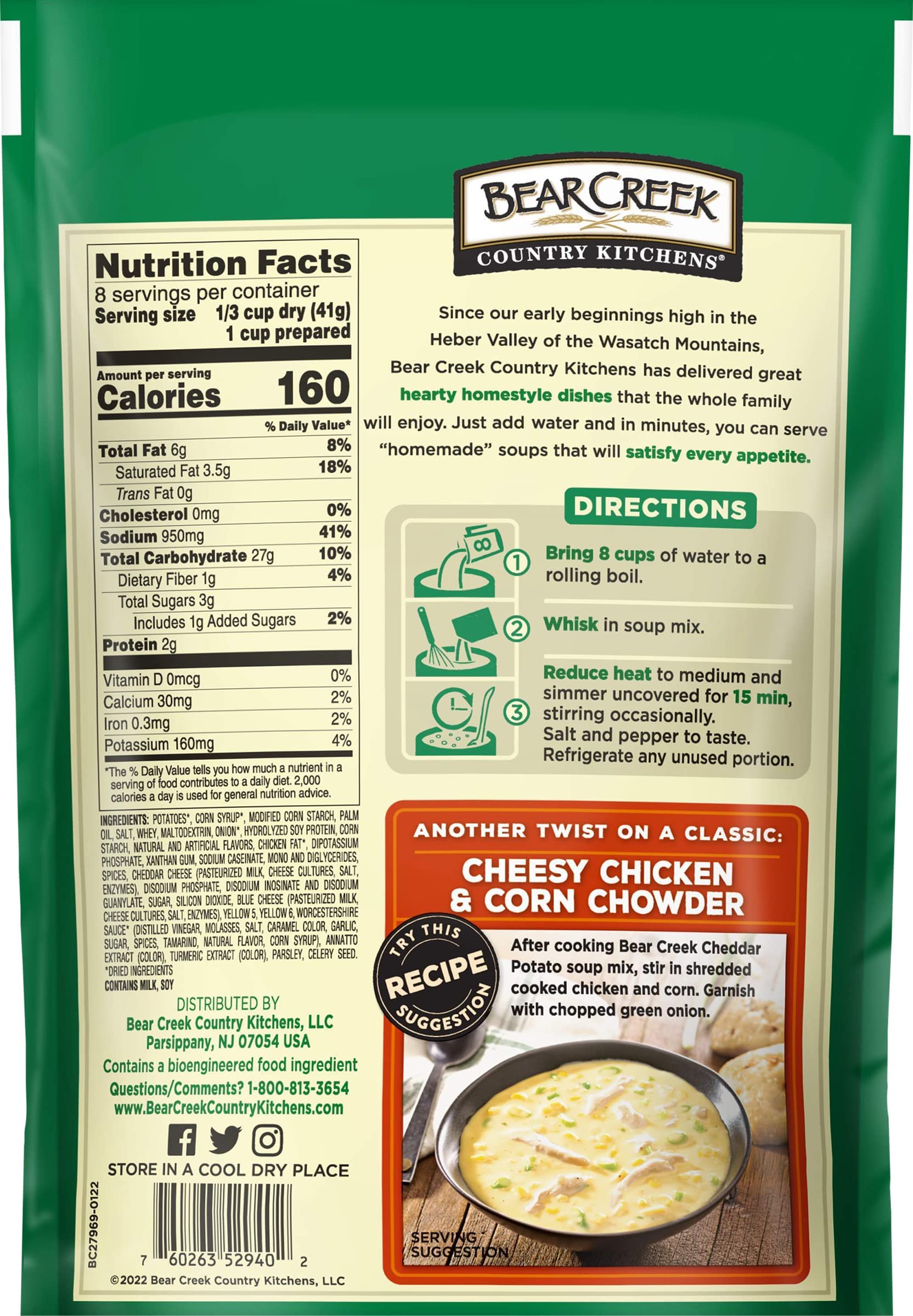 Bear Creek Cheddar Potato Soup bowl served for a cozy family meal