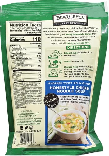 A steaming bowl of Bear Creek Chicken Noodle Soup Mix showcasing hearty noodles.