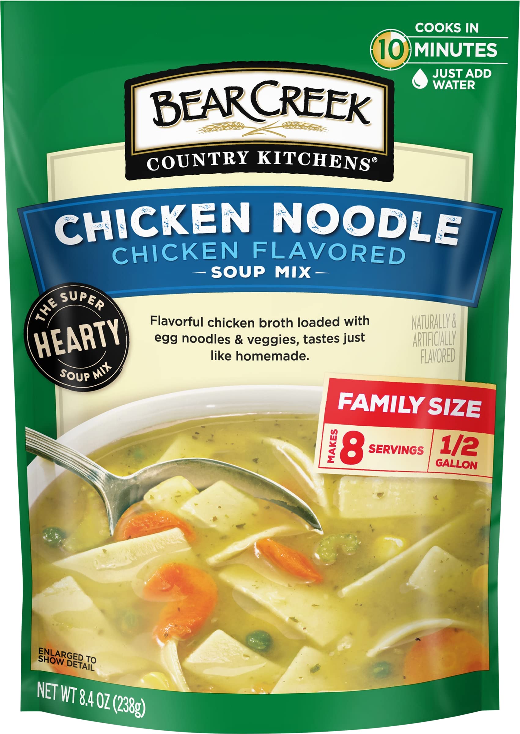 Bear Creek Chicken Noodle Soup Mix packaging ready for quick homestyle meals.