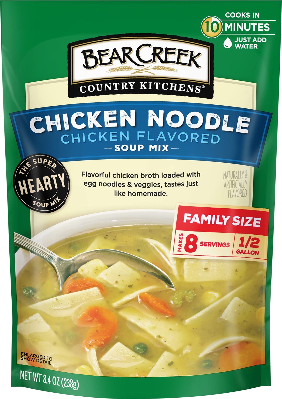 Bear Creek Chicken Noodle Soup Mix packaging ready for quick homestyle meals.