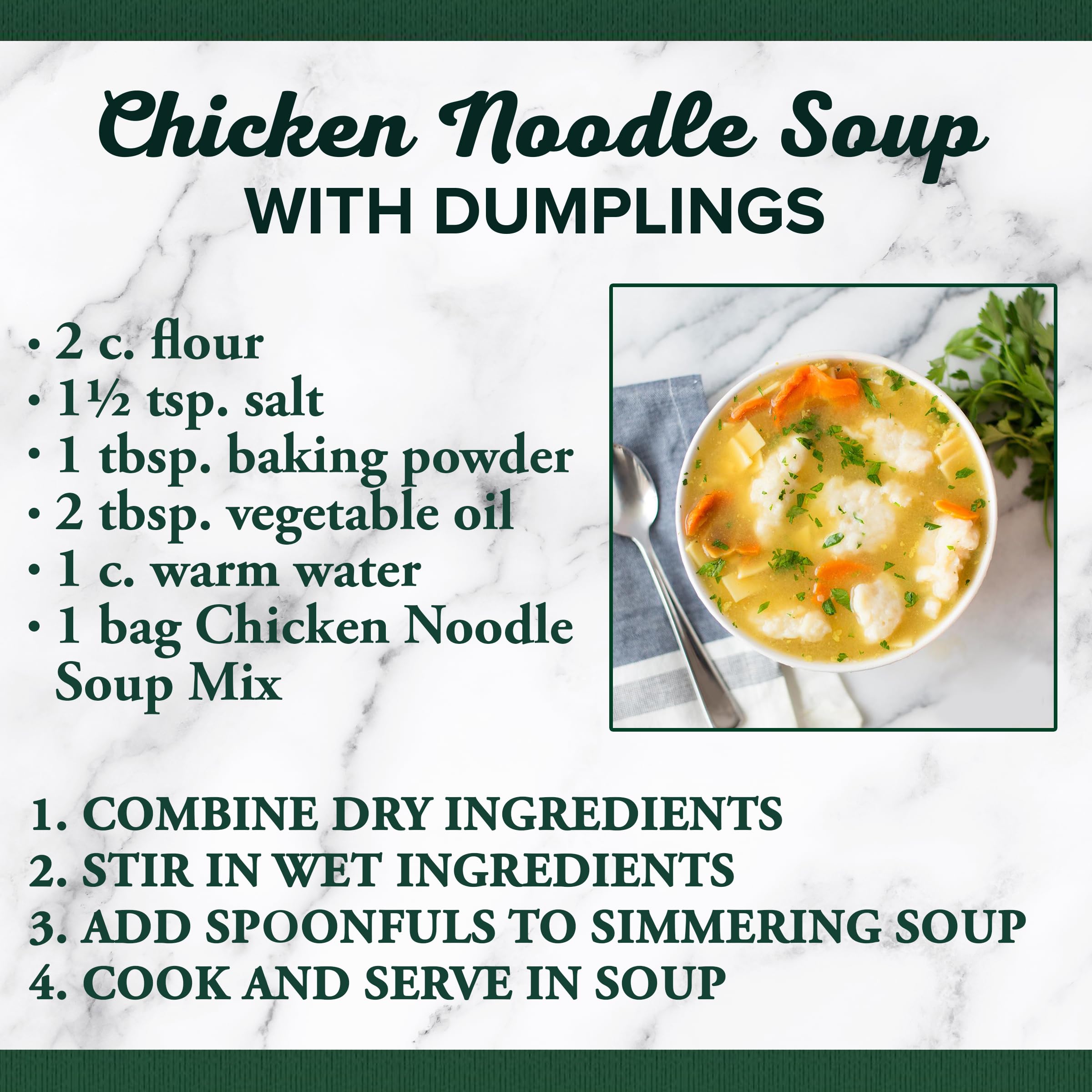 Close-up of Bear Creek homestyle soup with visible vegetables and noodles.
