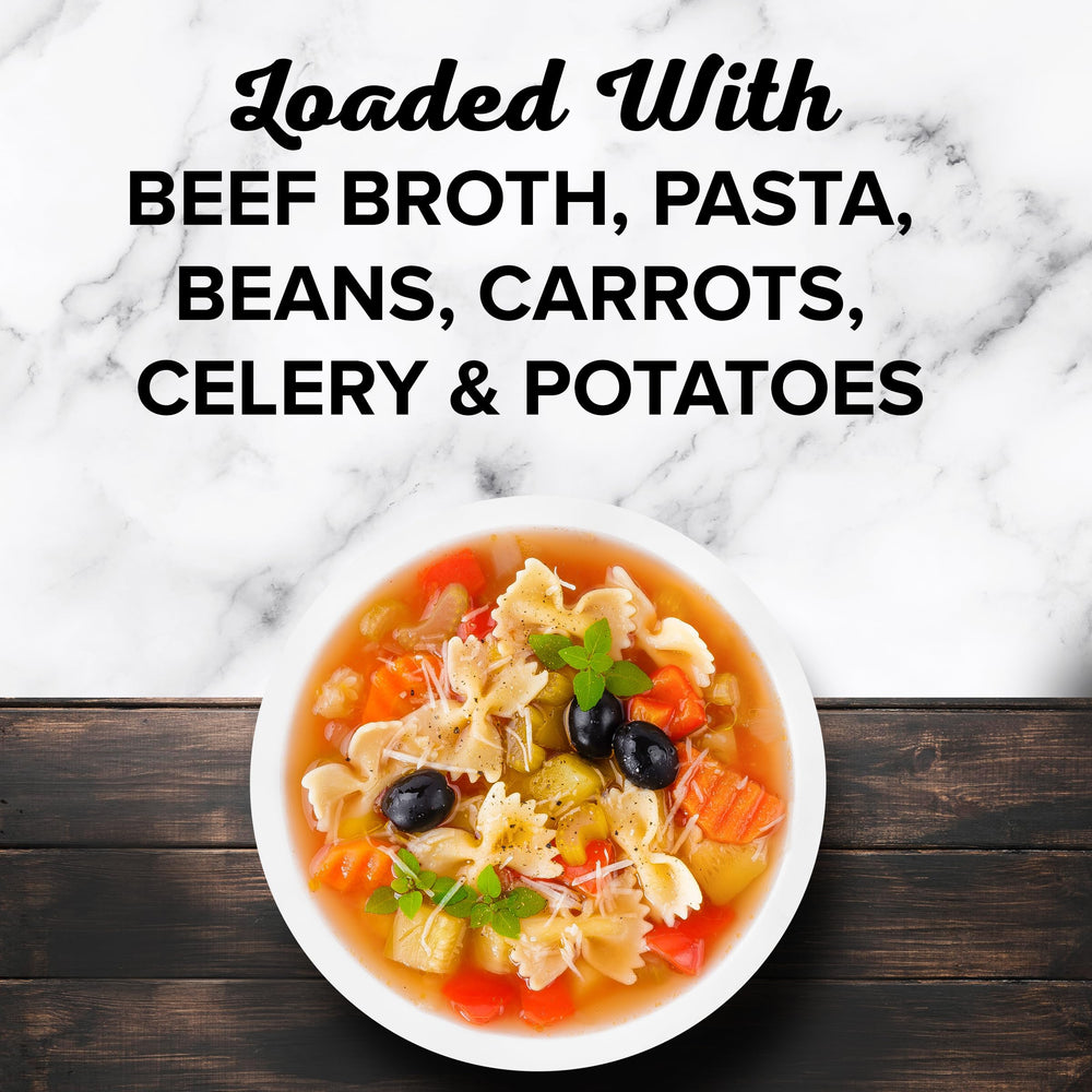 Bear Creek Minestrone outer packaging on kitchen counter for pantry-friendly prep