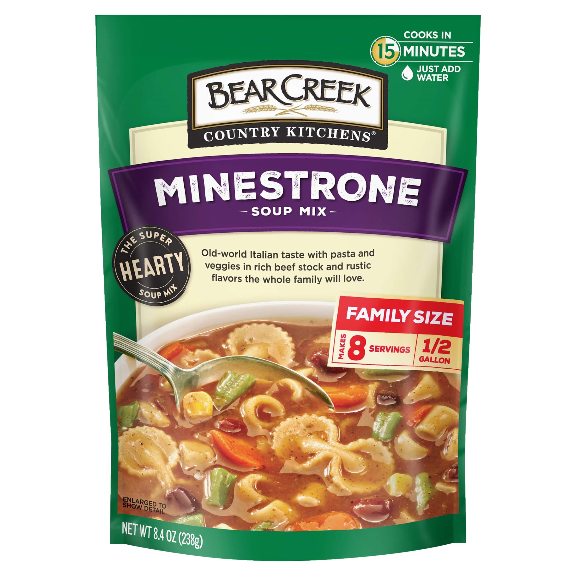 Bear Creek Minestrone soup mix six-pack on shelf for quick family dinners