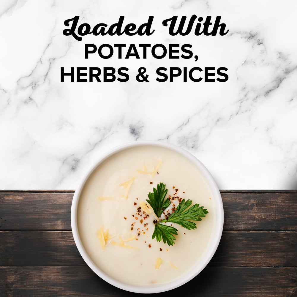 Pouring Bear Creek creamy potato soup for smooth texture and warmth