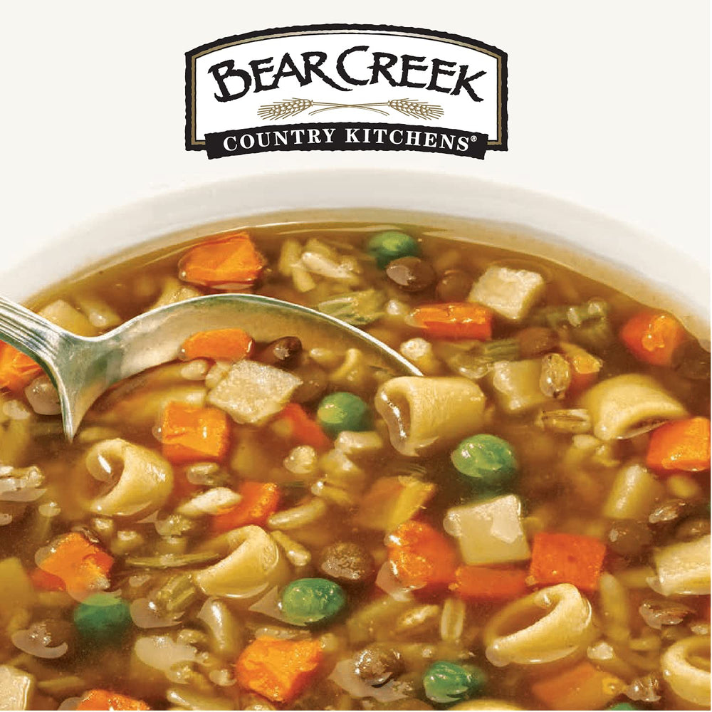 Bear Creek Vegetable Beef Soup Mix served in a bowl for family dining