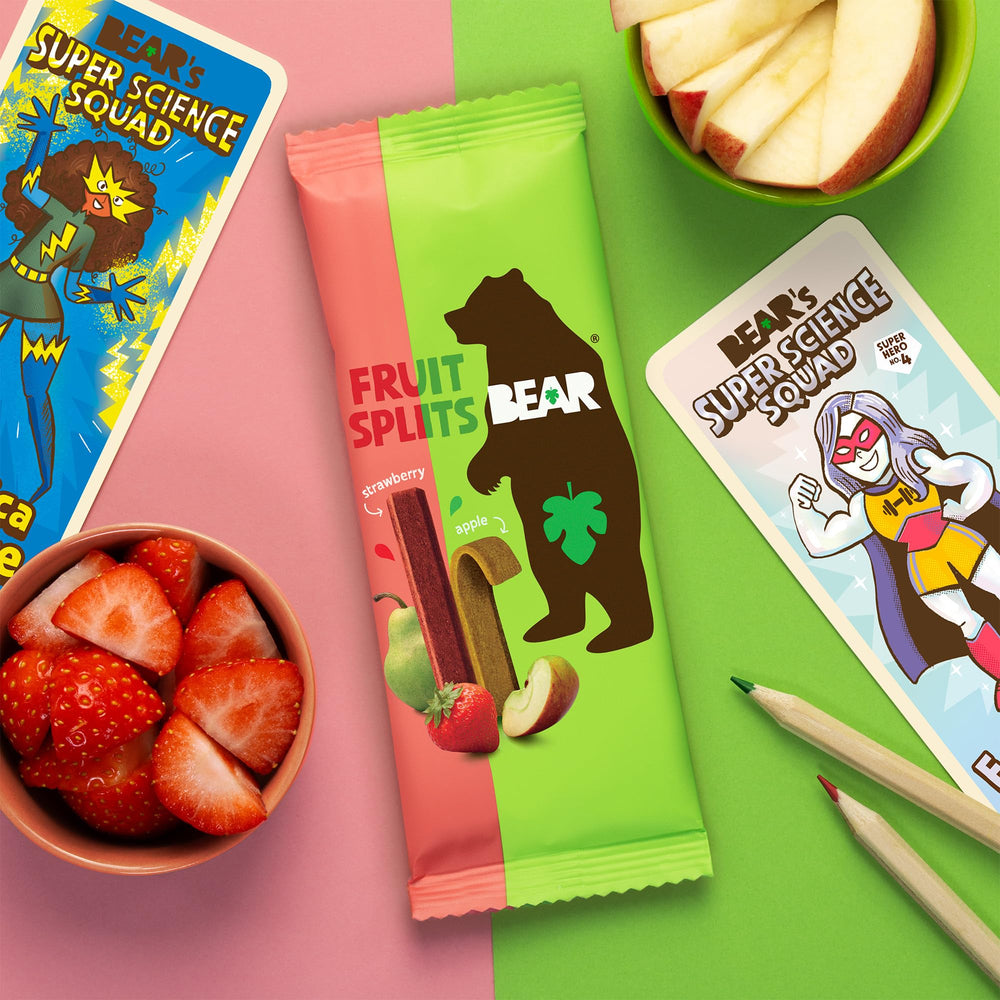 BEAR Real Fruit Snack Splits feature a collectible card for kids