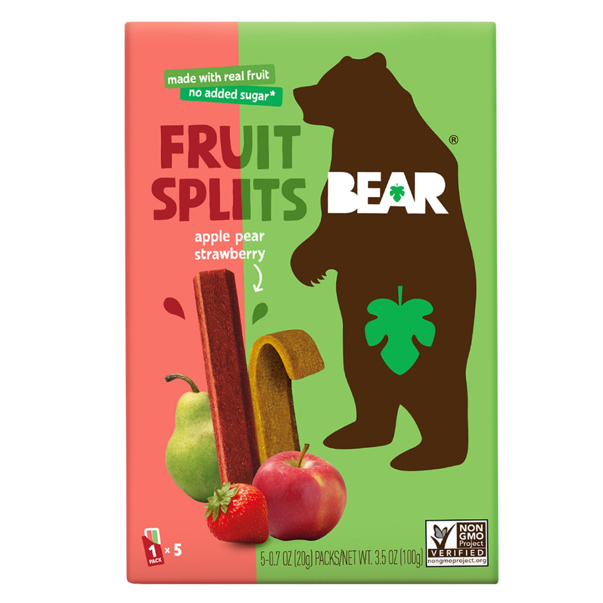 Bear Fruit Splits Apple Strawberry front view—premium snack in a portable pouch for on-the-go