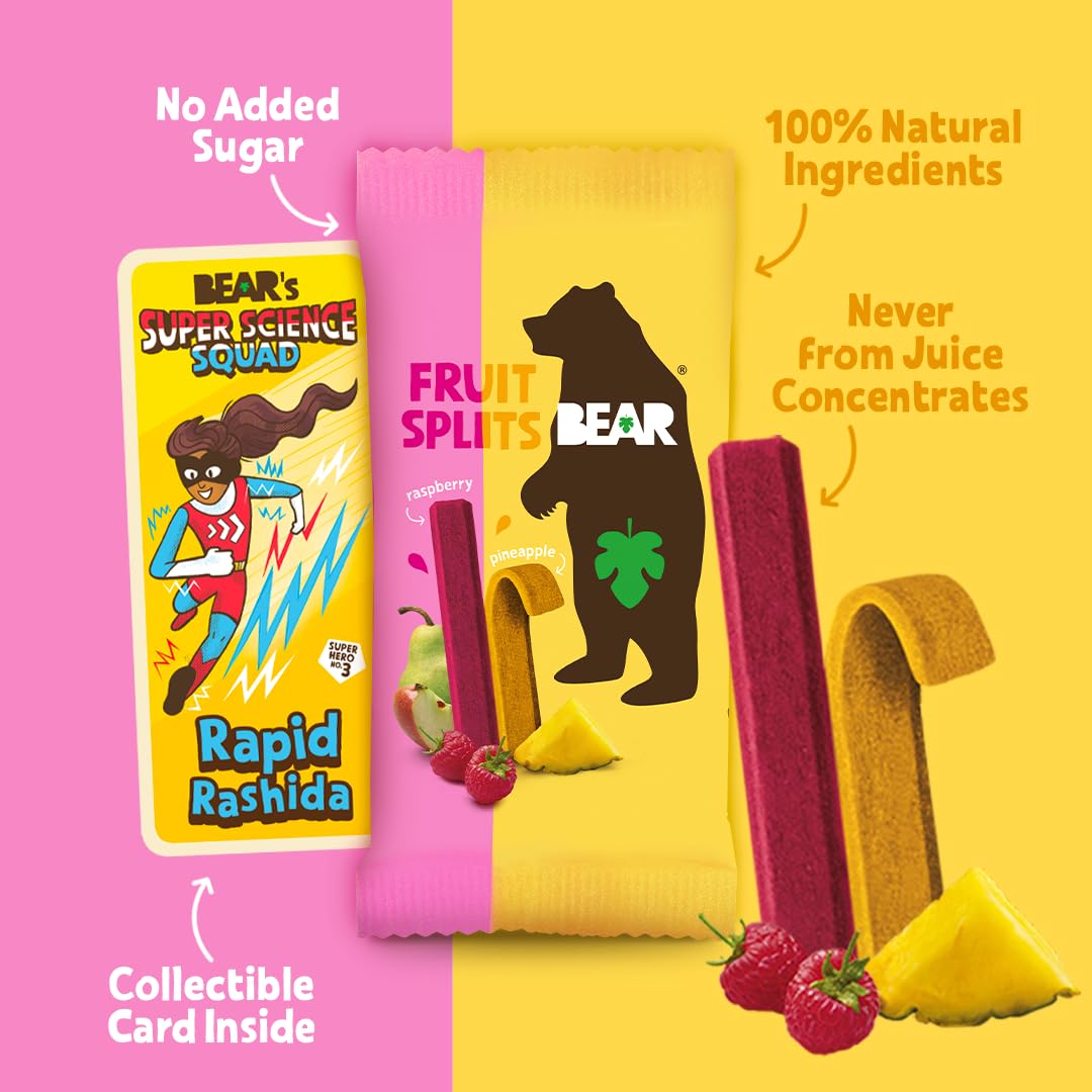 BEAR Raspberry Pineapple Splits include a collectible card for lunchbox fun.