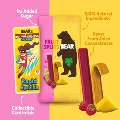 BEAR Raspberry Pineapple Splits include a collectible card for lunchbox fun.