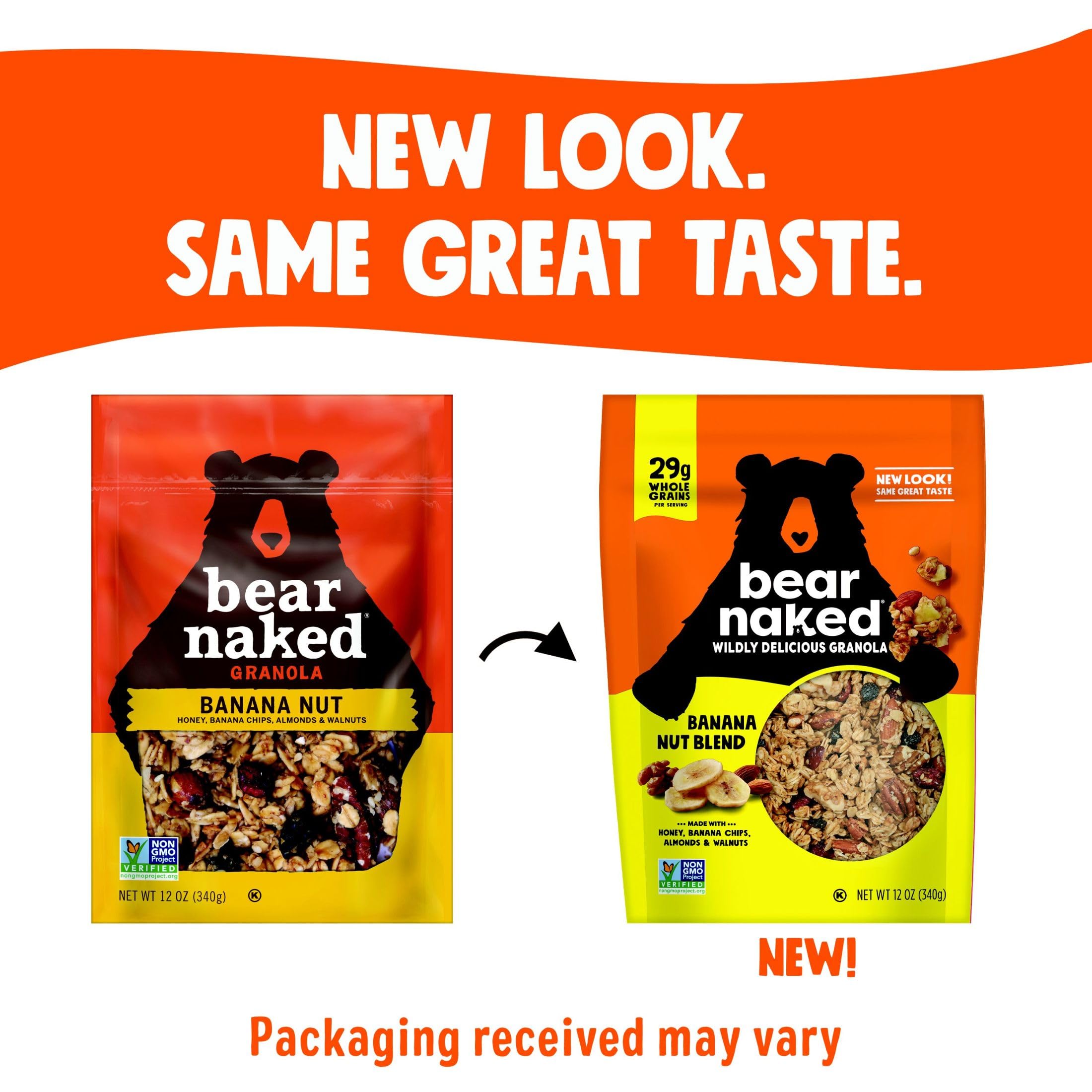 Bear Naked Banana Nut Granola packaging front highlights Non-GMO Project Verified status.