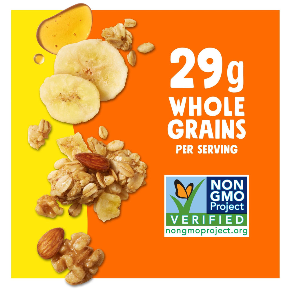 Bear Naked Banana Nut Granola resealable pouch demonstrates portability for on the go snacking.