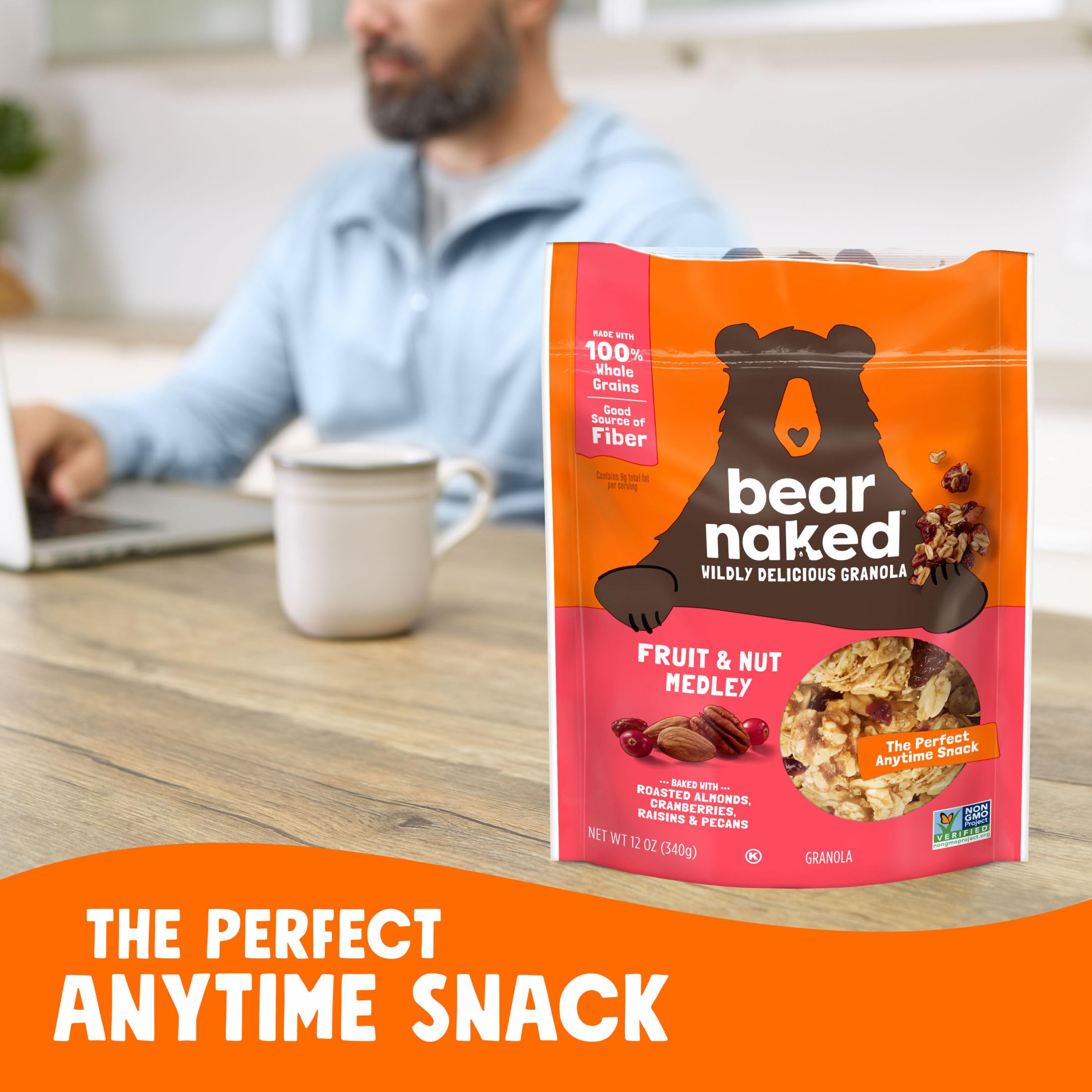 Bear Naked Fruit and Nut Granola 12-ounce pouch keeps freshness for easy storage.