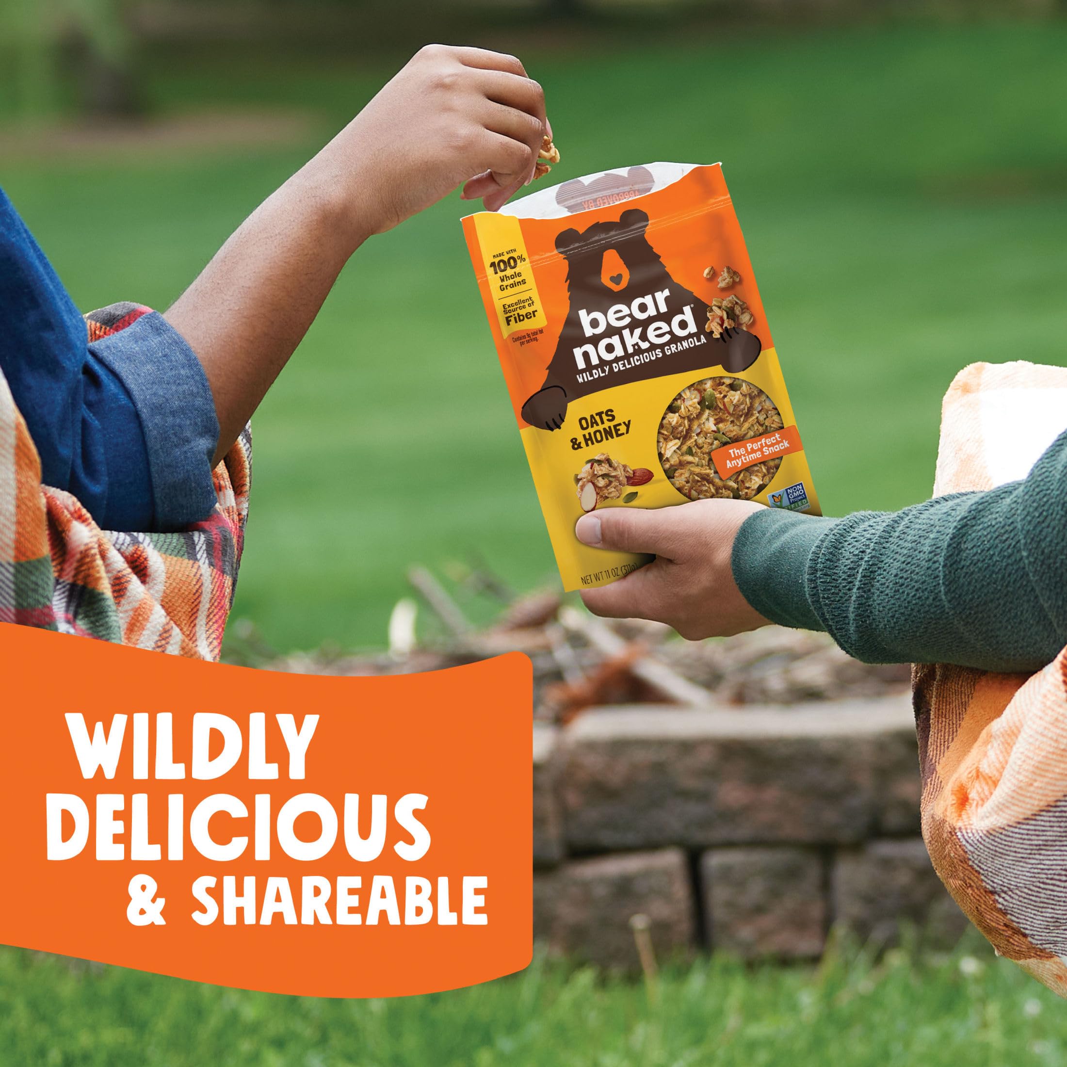 Resealable Bear Naked granola pouch keeps freshness for on-the-go snacking.