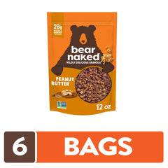 Bear Naked Granola serving bowl highlights wholesome oats, honey, and peanut butter.