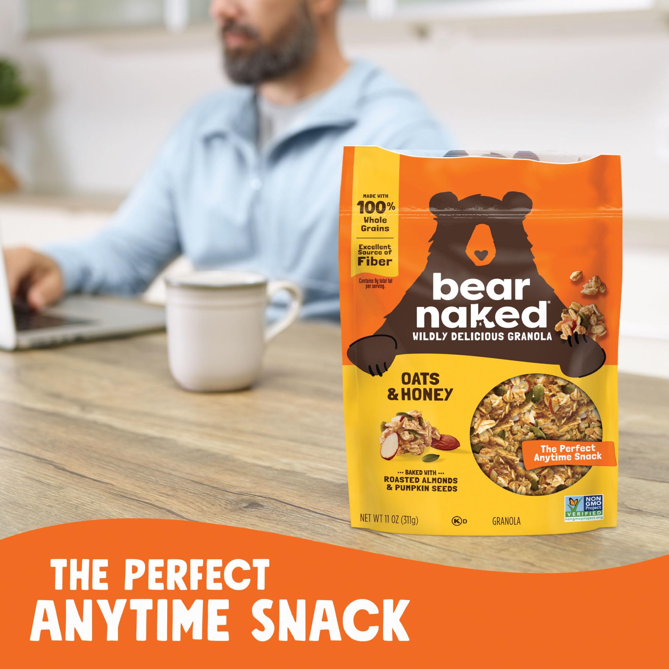 Granola topping on fruit or smoothie adds flavor and crunch with Bear Naked.