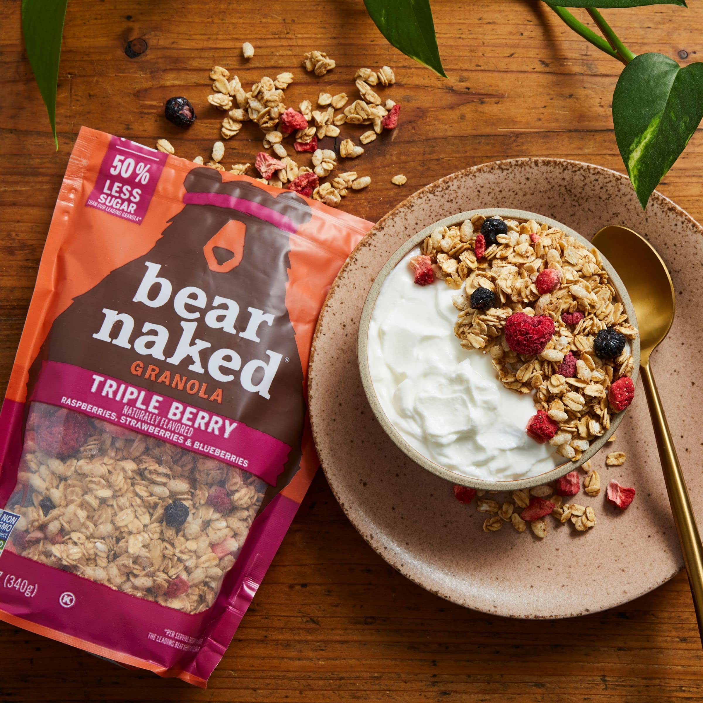 Fresh berries and Bear Naked Granola sprinkled on yogurt for color and crunch.