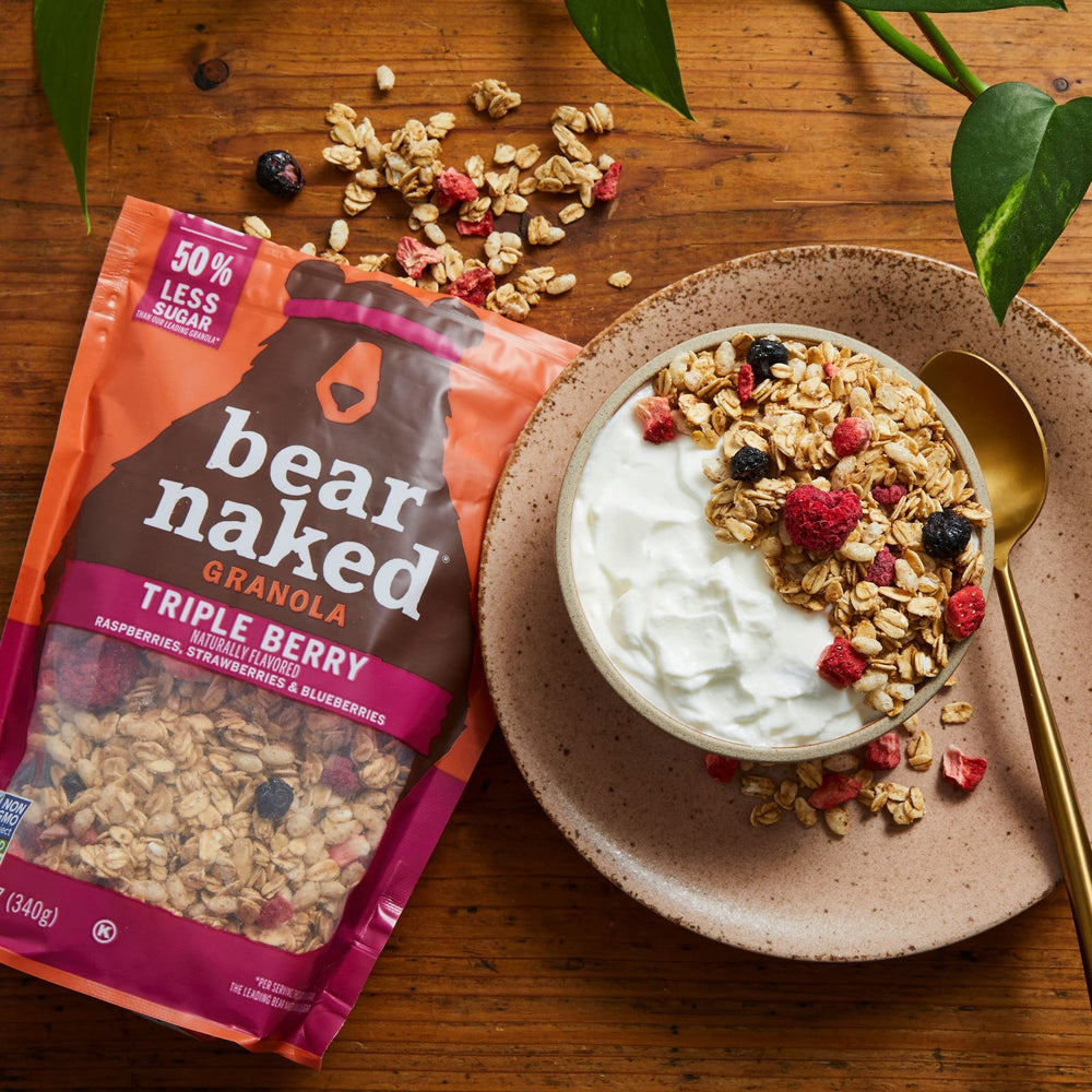 Fresh berries and Bear Naked Granola sprinkled on yogurt for color and crunch.