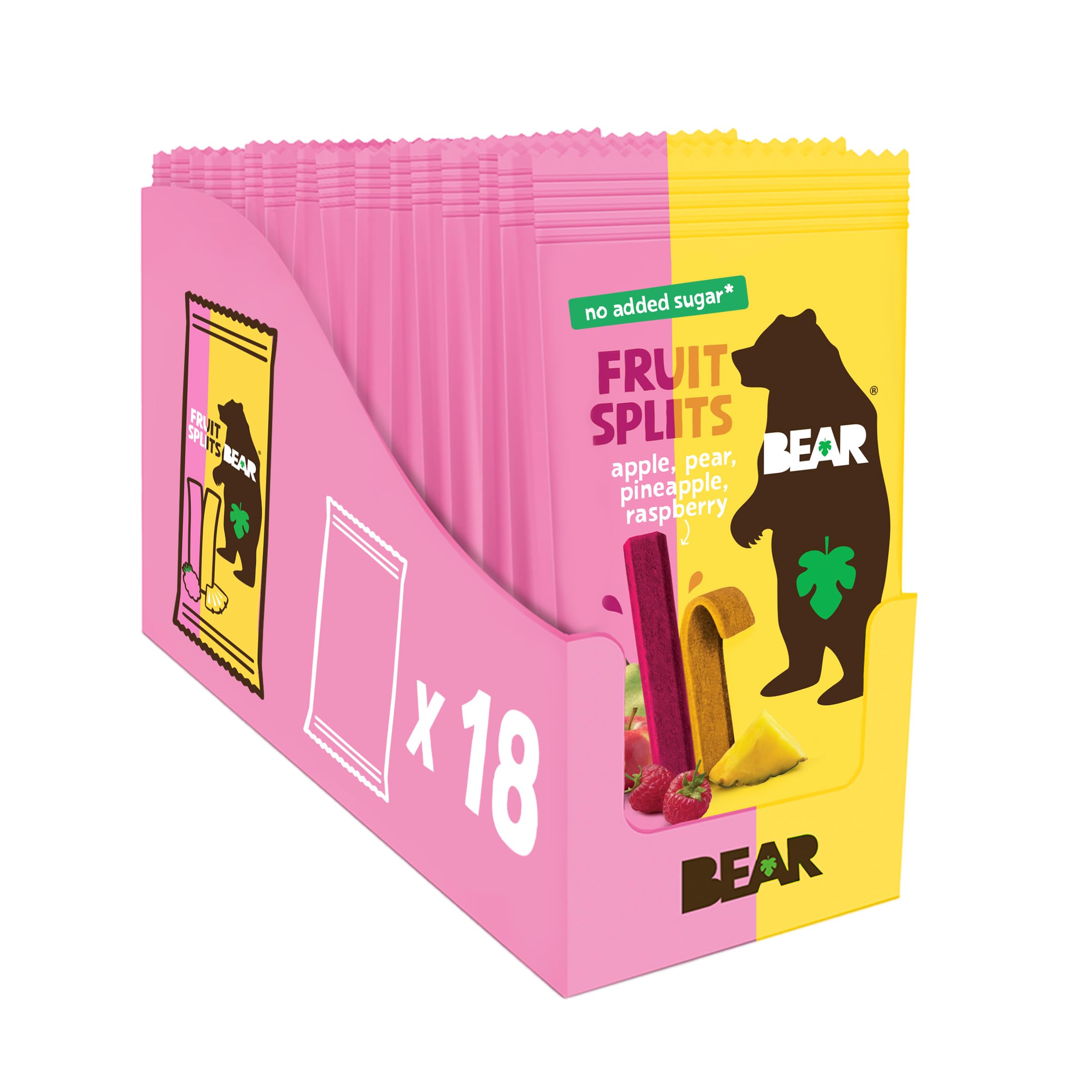 BEAR Raspberry Pineapple Fruit Splits pack—kid-friendly lunchbox snack with real fruit.