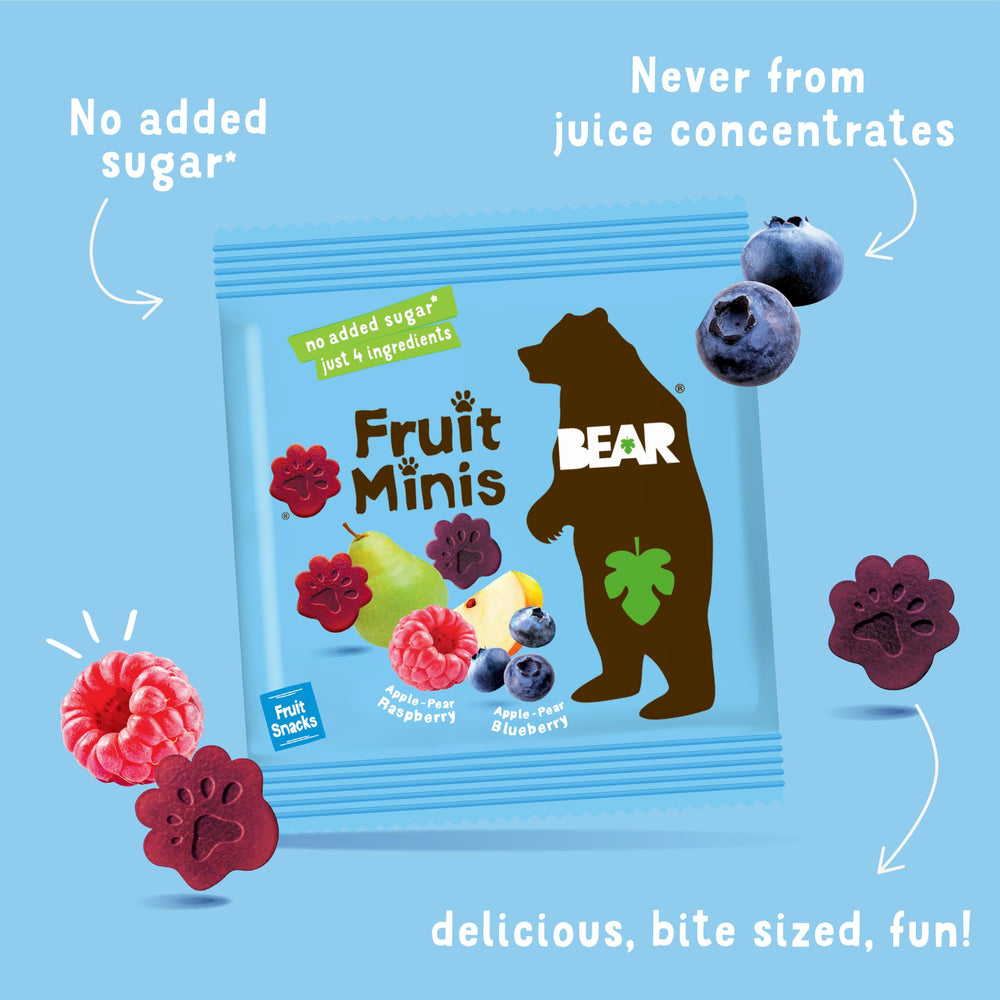 BEAR Real Fruit Snack Minis non-GMO verification label signals trusted quality.