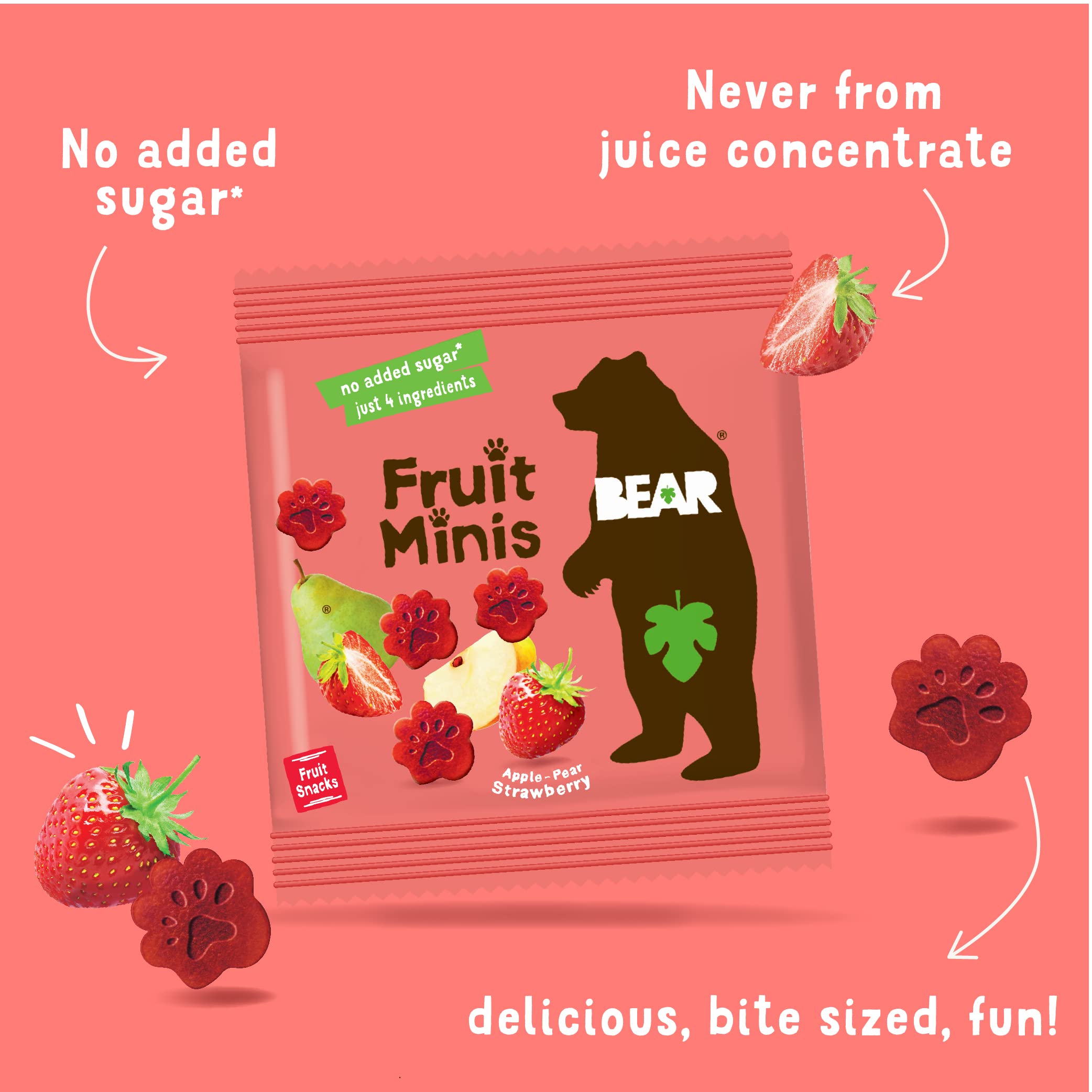 BEAR Real Fruit Snack Minis Strawberry bake process suggests wholesome production