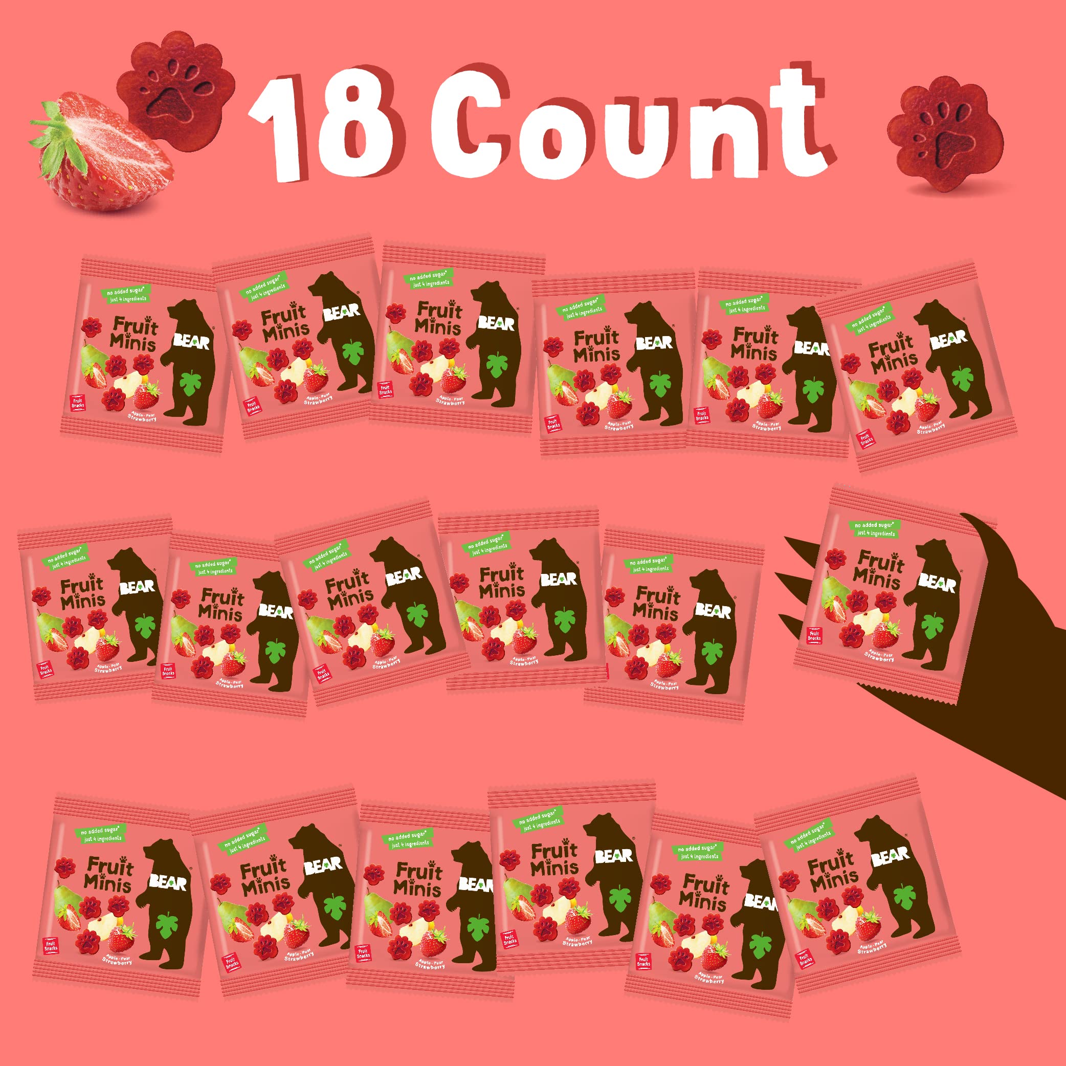 BEAR Real Fruit Snack Minis Strawberry nutrition panel highlights vitamins and fiber